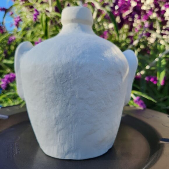 NEW West African Face Jug Pottery Pot Clay Unfinished Unglazed Matte White Vase - Picture 8 of 10